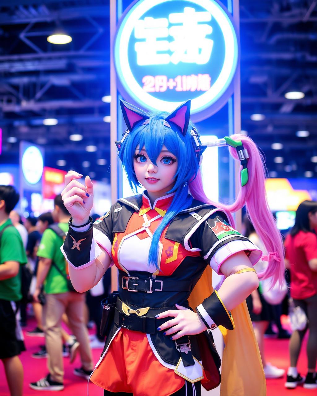 Cosplayer dressed as an anime game character at a Korean gaming convention